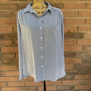 H&M Navy and White Striped Casual Button Down Shirt Size Large